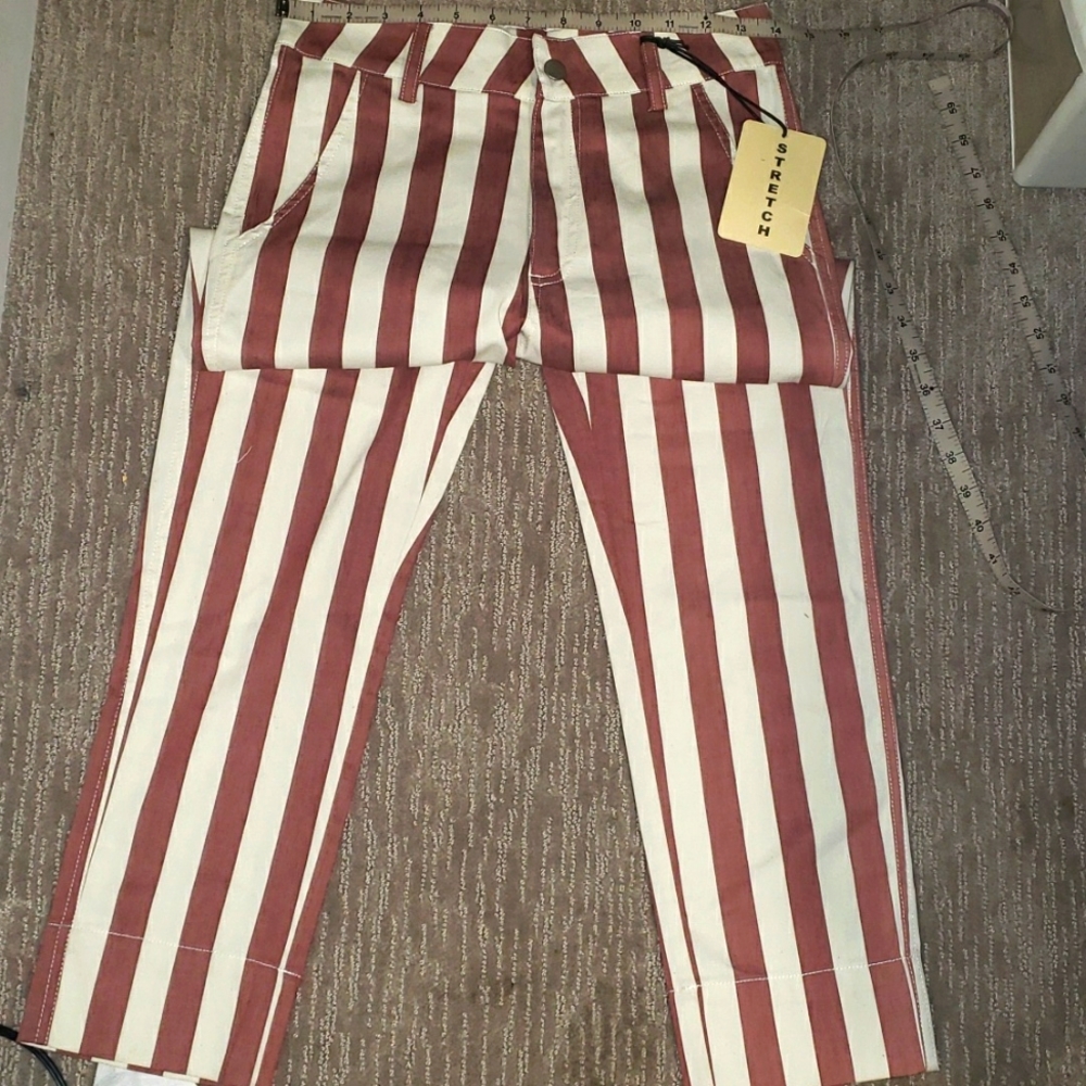 Uniq pants stripe white and burnt orange